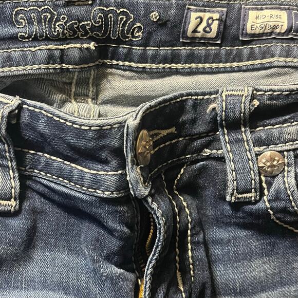 Miss Me Jeans Mid Rise Easy Boot 28x31 Med Wash Rhinestone Sequin Cowgirl Y2k - Picture 8 of 9